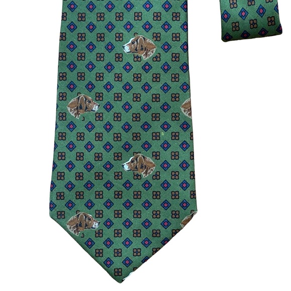 Valente Vintage Designer Silk Tie - Hunting Dog & Geometric Pattern - Picture 3 of 4